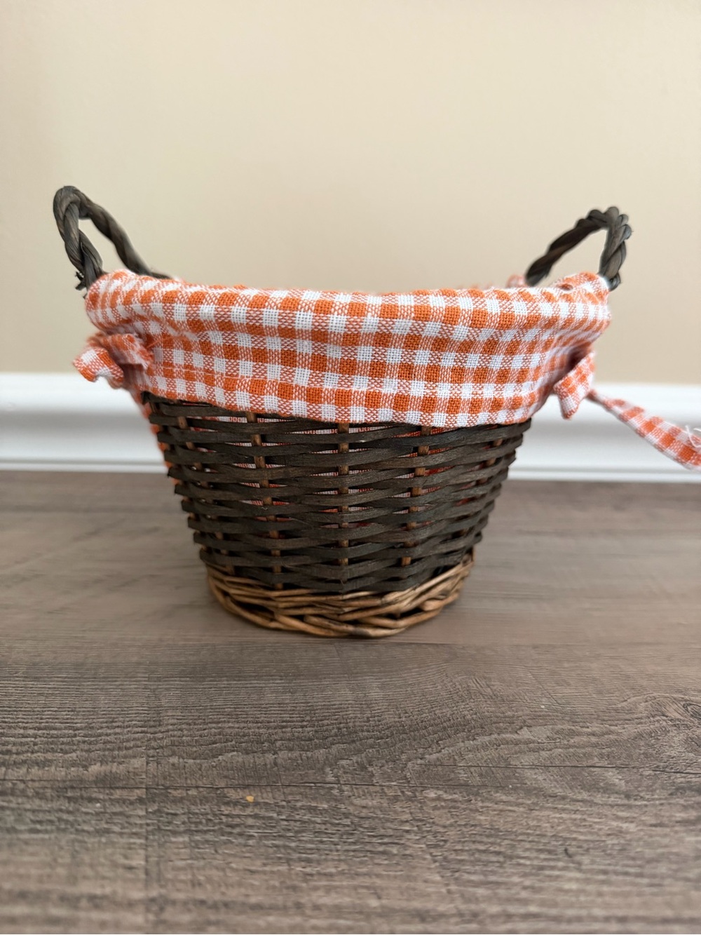 Small Woven Accent Basket with Orange Gingham Liner